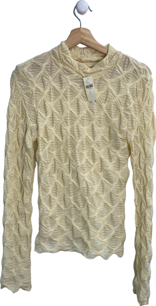 Anthropologie Ivory Textured Long Sleeve Top L
