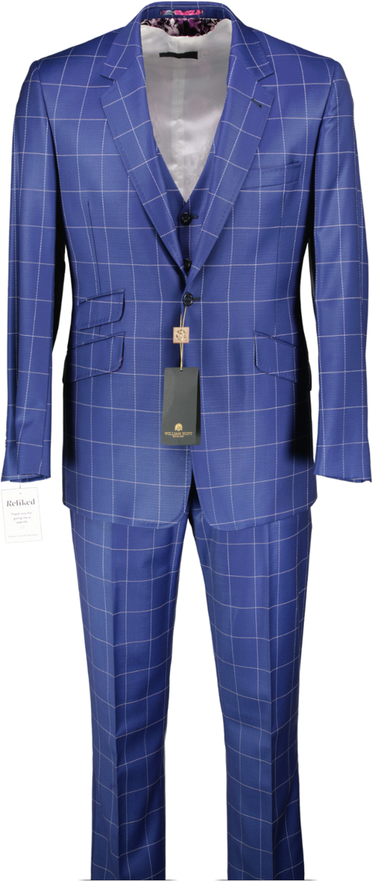 William Hunt Two Piece Wool Suit In Blue Tartan W38
