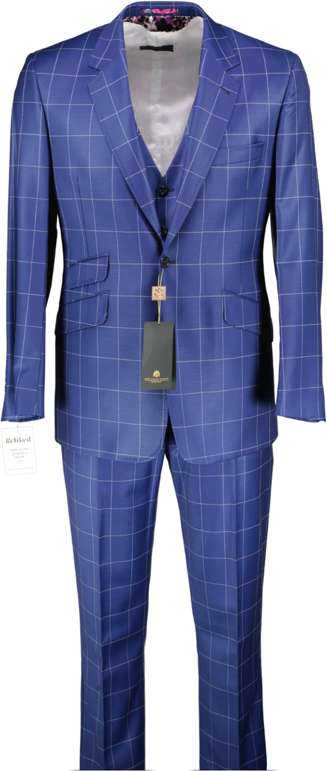 William Hunt Two Piece Wool Suit In Blue Tartan W38