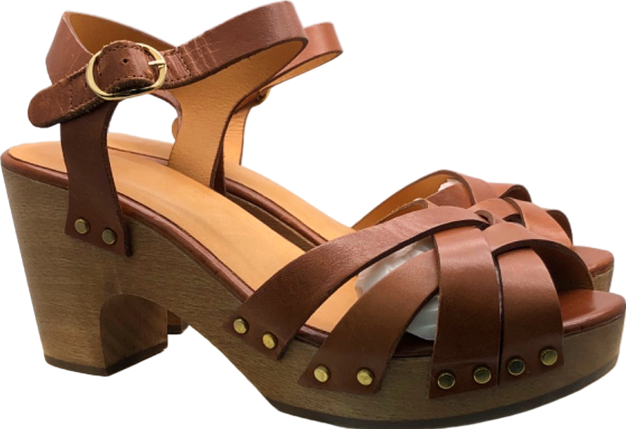 Sezane Smoth Leather  Camel Isabelle Clogs UK 8