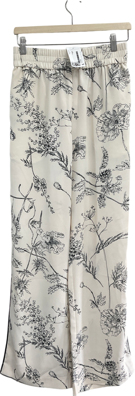 H&M White Botanical-print Trousers UK 10