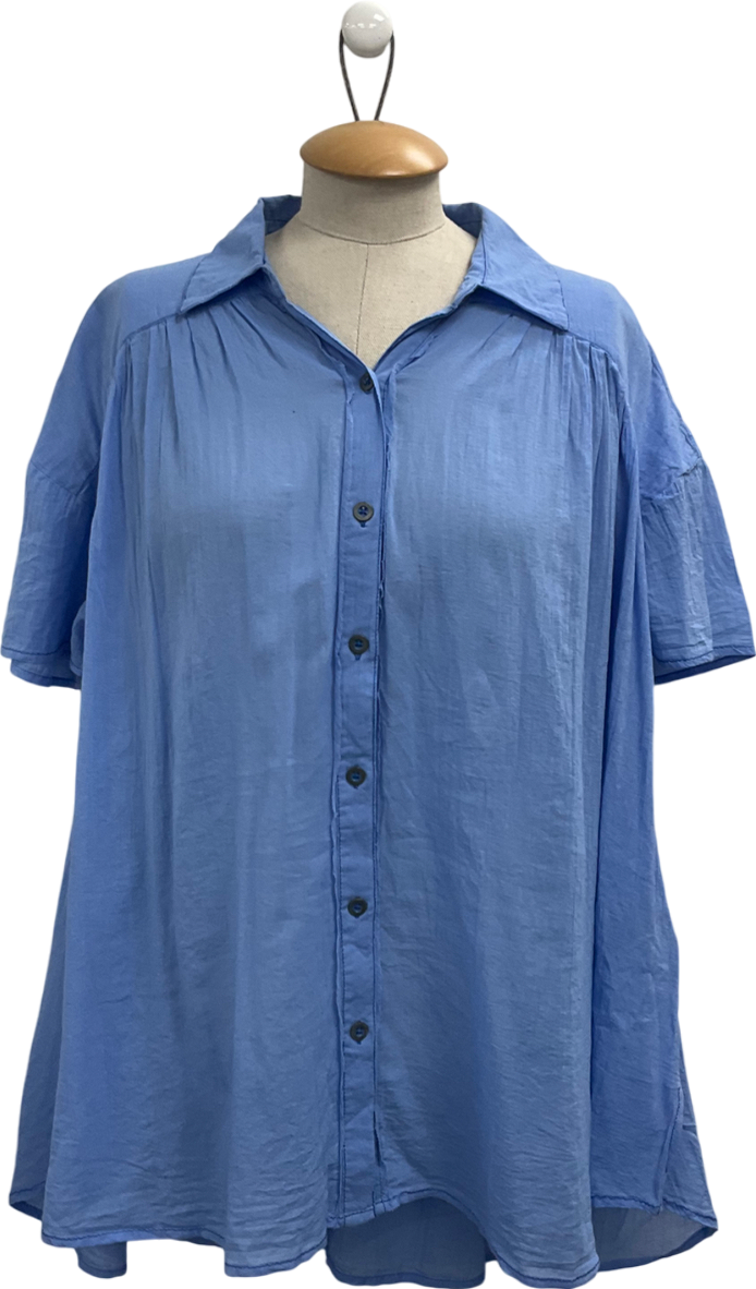 Free People Blue Loose Cotton Blouse UK XS