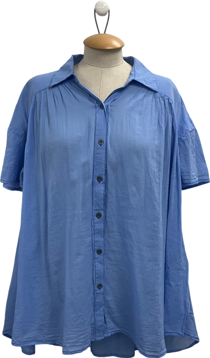 Free People Blue Loose Cotton Blouse UK XS