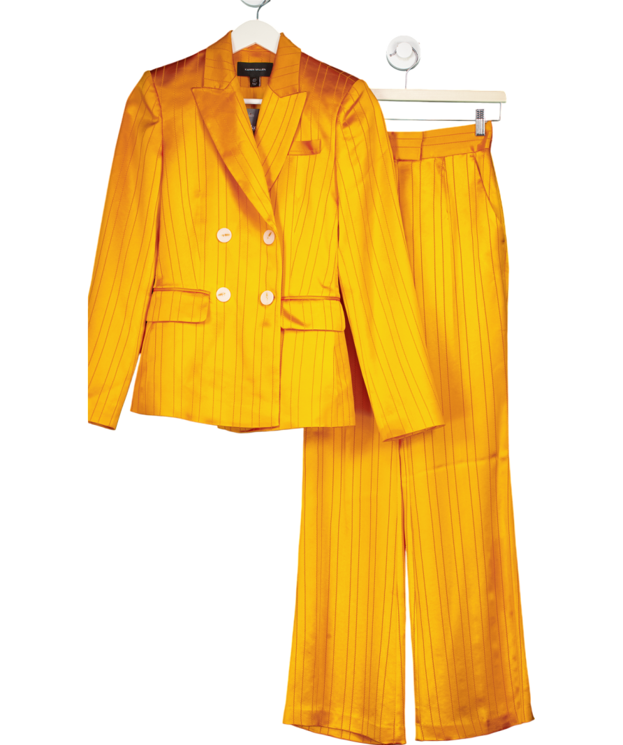 Karen Millen Orange Satin Pinstripe Tuxedo Blazer And Trousers Set UK 6