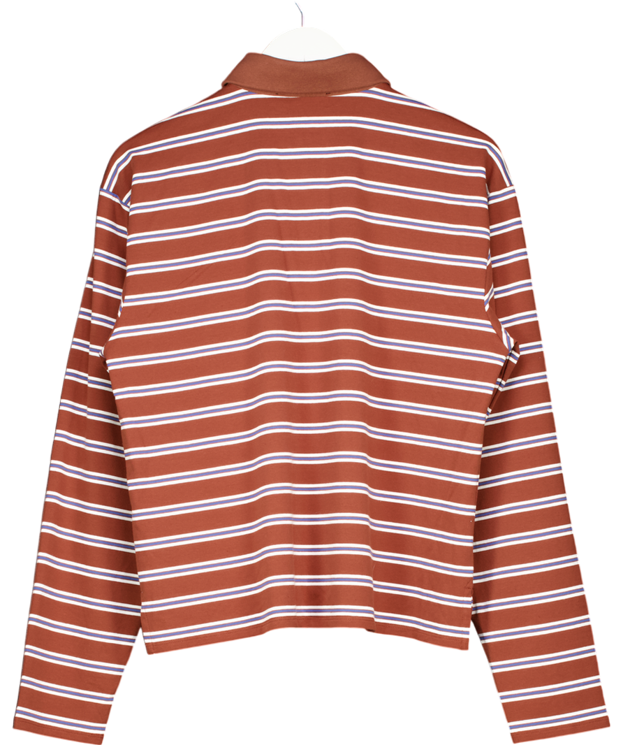 All the Ways Brown Long Sleeve Striped Polo Shirt UK S
