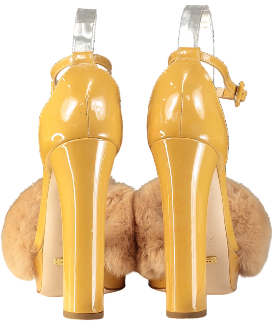 Sebastian Nude Patent Fur Trimmed Platform Heeled Sandals UK 5 EU 38 👠