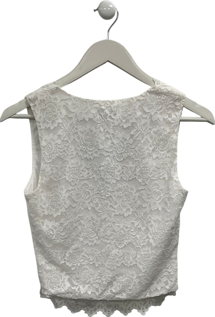 White Fox White Deep V Lace Top UK L