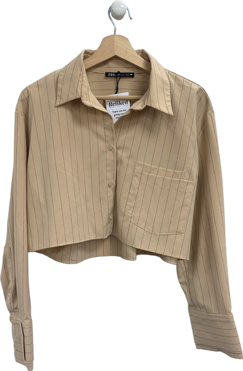 Zara Beige Striped Cropped Shirt UK L