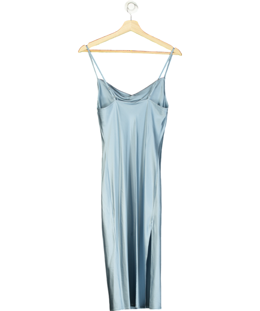 Lily Silk Blue Elegant Alluring Cowl Neck Silk Dress UK XS