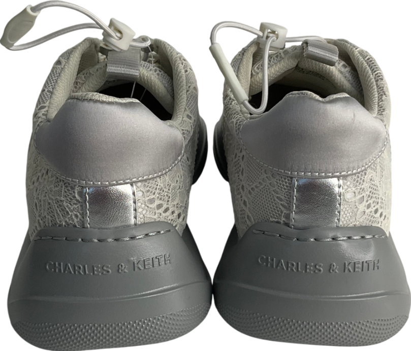 Charles & Keith Grey Casey Metallic & Lace Chunky Sneakers UK 4 EU 37 👠