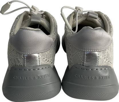 Charles & Keith Grey Casey Metallic & Lace Chunky Sneakers UK 4 EU 37 👠