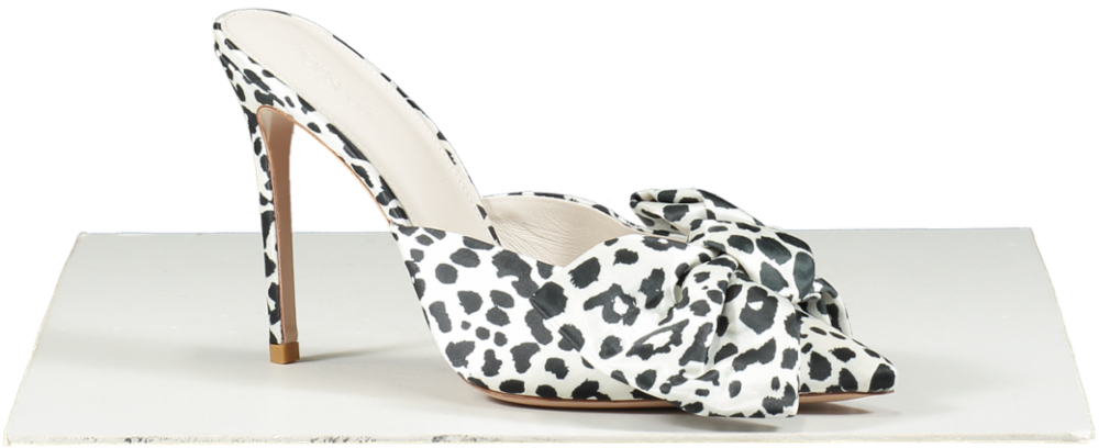 House of CB White Beaubelle Dalmatian Print Oversized Bow Mules UK 8 EU 41 👠