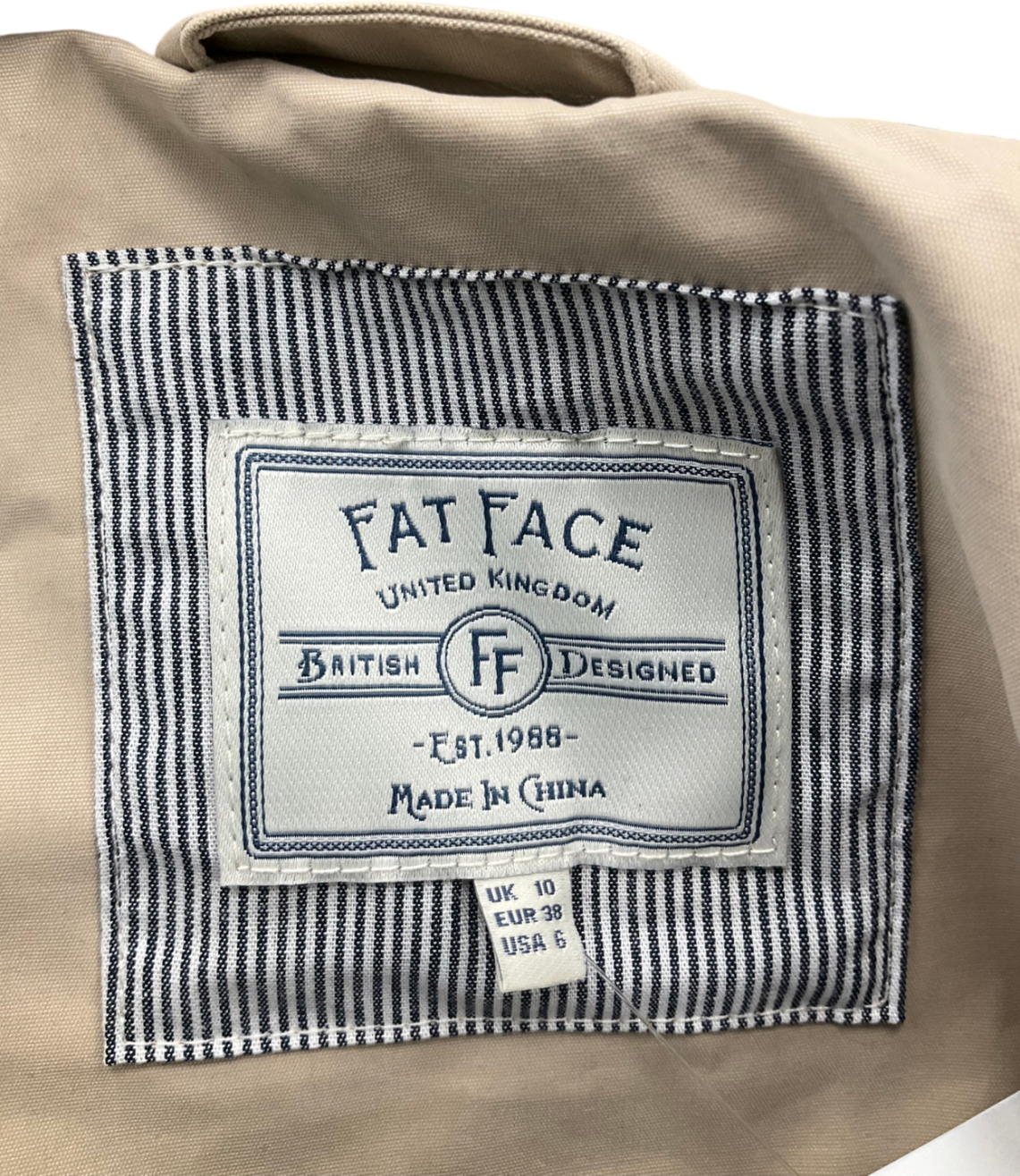 Fat Face Beige Natural Waterproof Coat UK 10