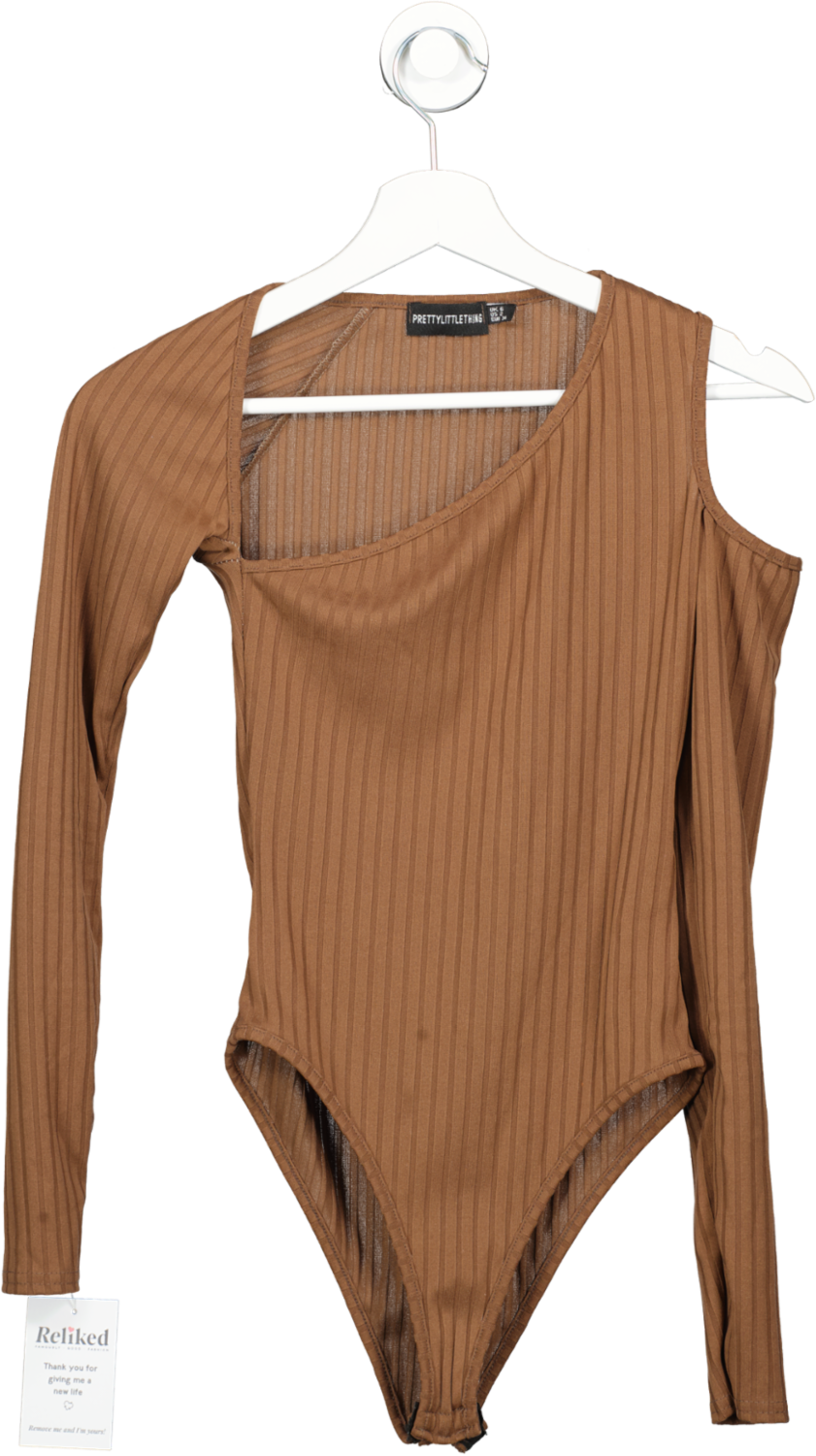 PrettyLittleThing Brown Asymmetric Body Suit UK 6