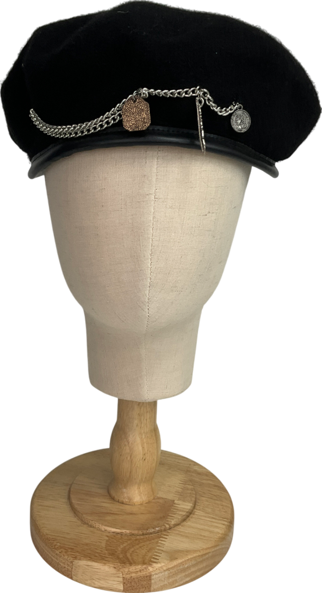 sacred hawk Black Embellished Beret Hat One Size