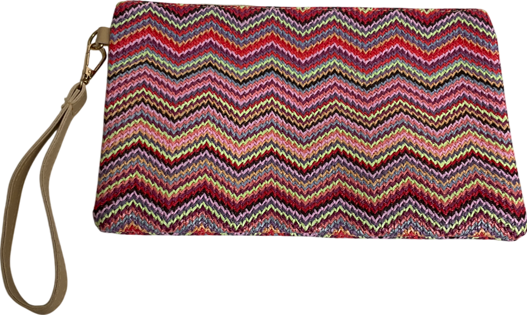 Multicoloured Colourful Straw Woven Clutch Bag