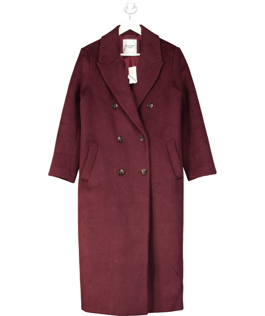 Abercrombie & Fitch Red Burgundy Wool-blend Double-breasted Coat UK S