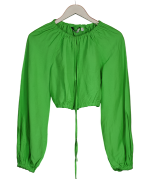 & Other Stories Green Voluminous Linen / Viscose Blend Open Back  Crop Top UK XS
