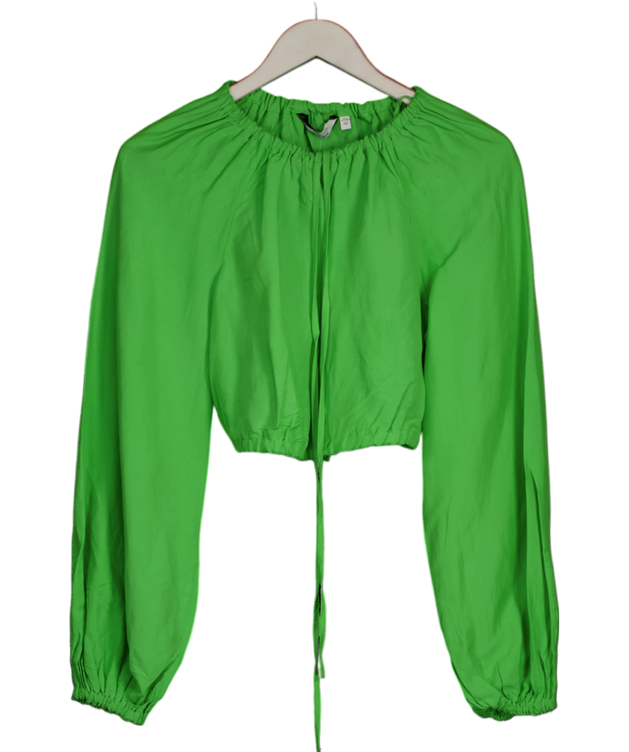 & Other Stories Green Voluminous Linen / Viscose Blend Open Back  Crop Top UK XS