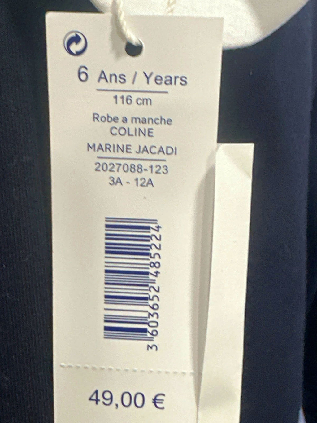 Jacadi Navy Coline Long Sleeve Dress 6 Yrs