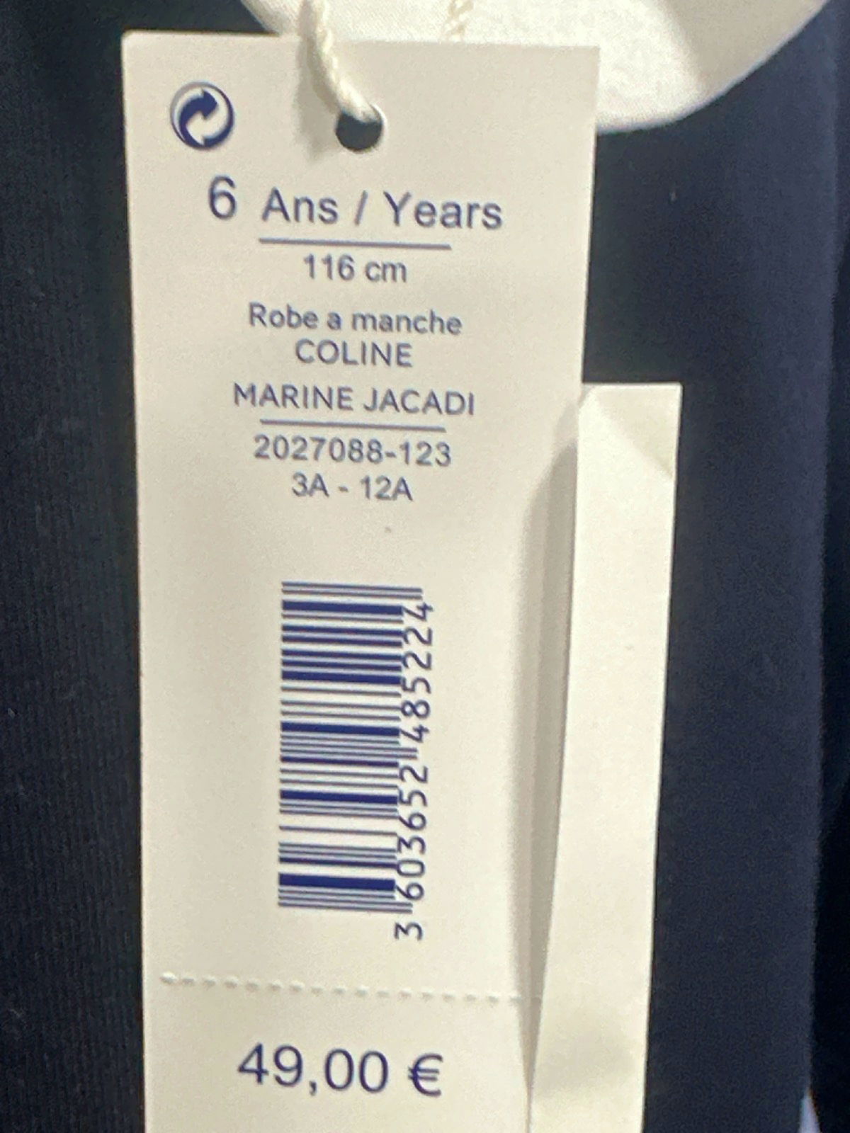 Jacadi Navy Coline Long Sleeve Dress 6 Yrs