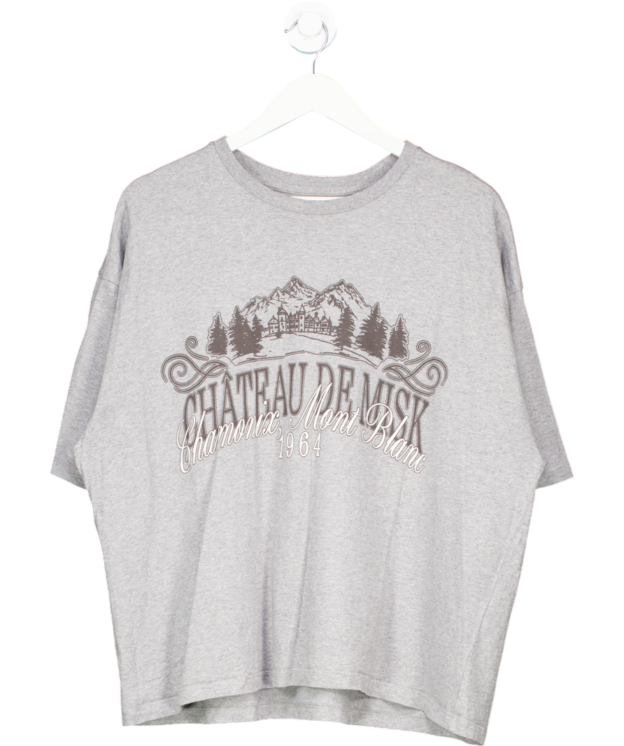 ASOS Boxy Oversized T-shirt With Scenic Chest Graphic In Grey Marl UK XL