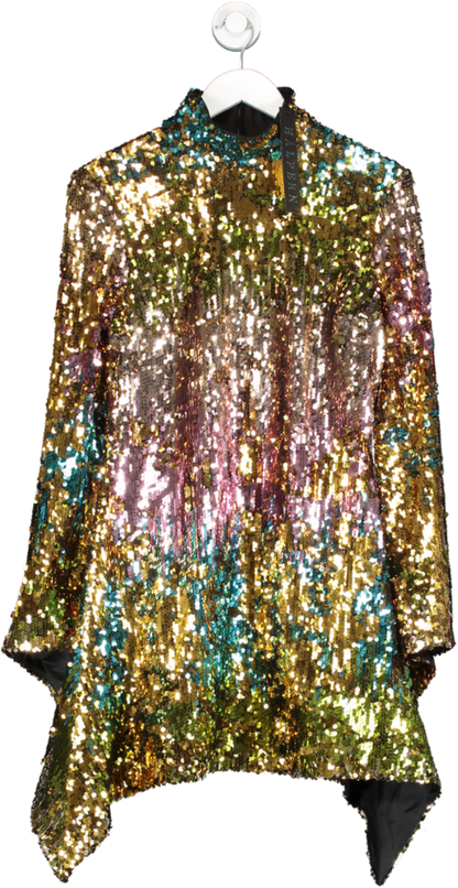 HALPERN Multicoloured Sequin-embellished High-neck Fluted-sleeve Dress BNWT UK 10