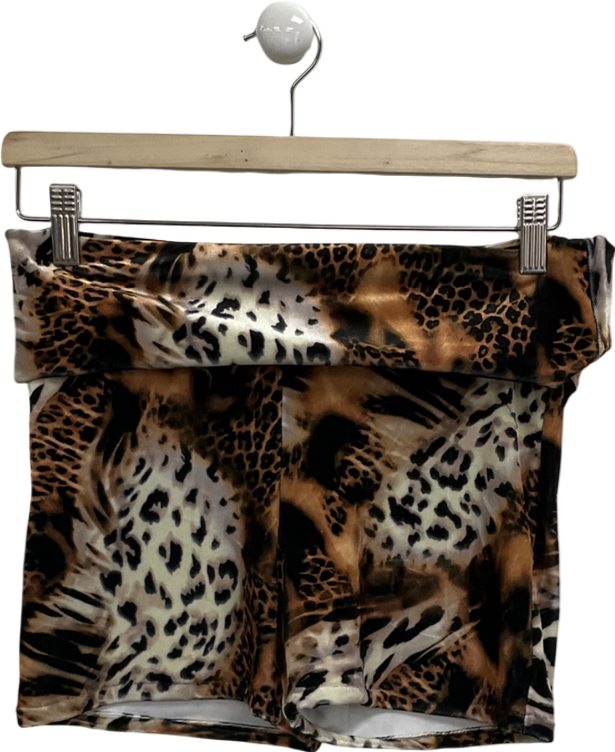Kasela Brown Velvet mini Shorts In Leopard UK M