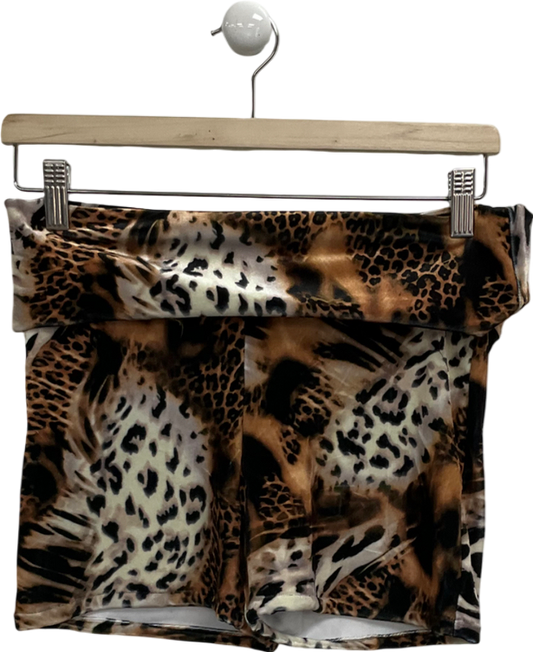 Kasela Brown Velvet mini Shorts In Leopard UK M