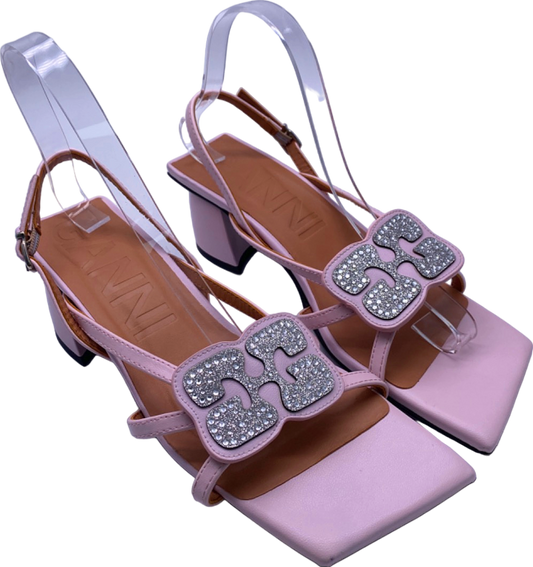 Ganni Pink Crystal-Embellished Heeled Sandals UK 5