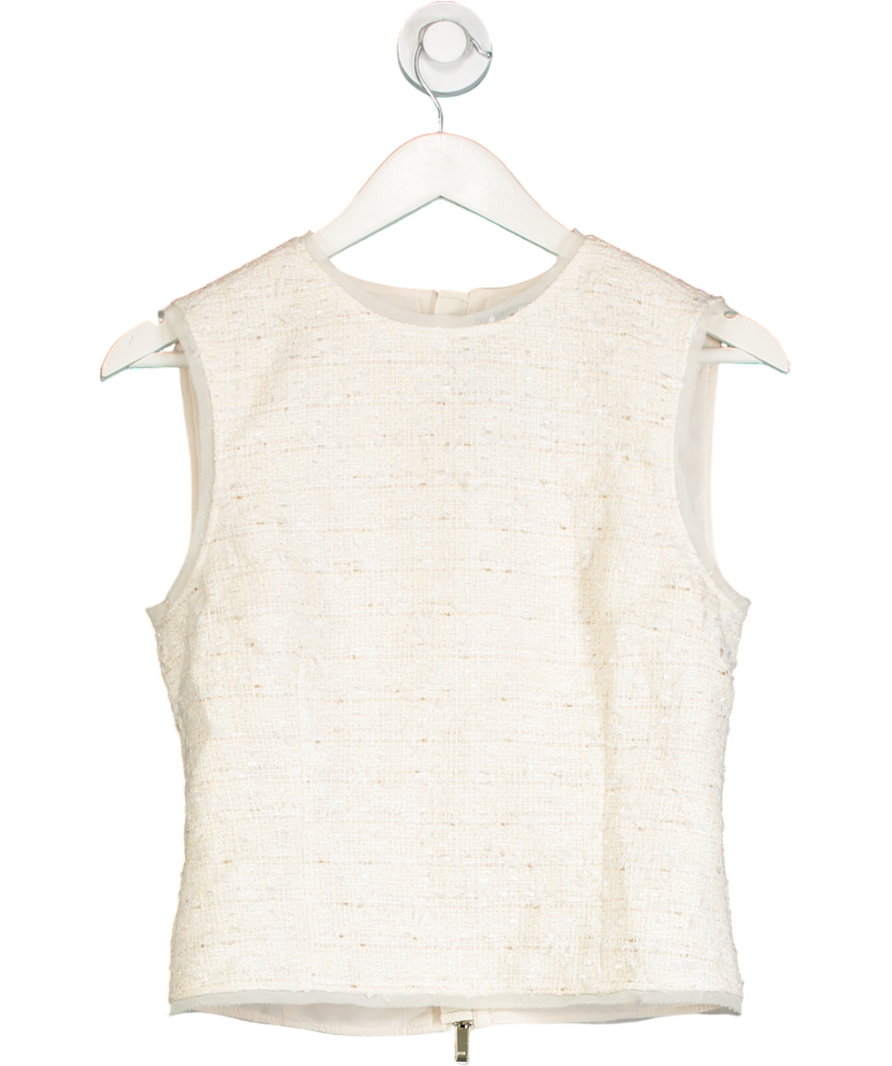 Karen Millen Cream Metallic Boucle Georgette Mix Tailored Top UK 8