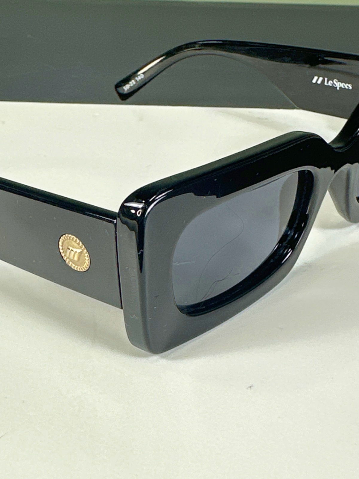 Le Specs Black Oh Damn! Rectangular Sunglasses in case