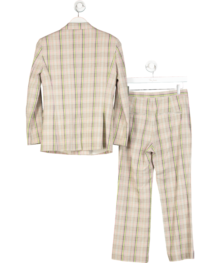 Pinko 2-piece Pink Check Double Breasted Blazer And Straight Leg Trousers UK 8