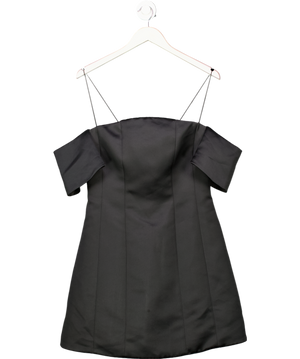 Pinko By Arzu Sabanci Black Duchess Satin Bardot Mini Dress UK 12