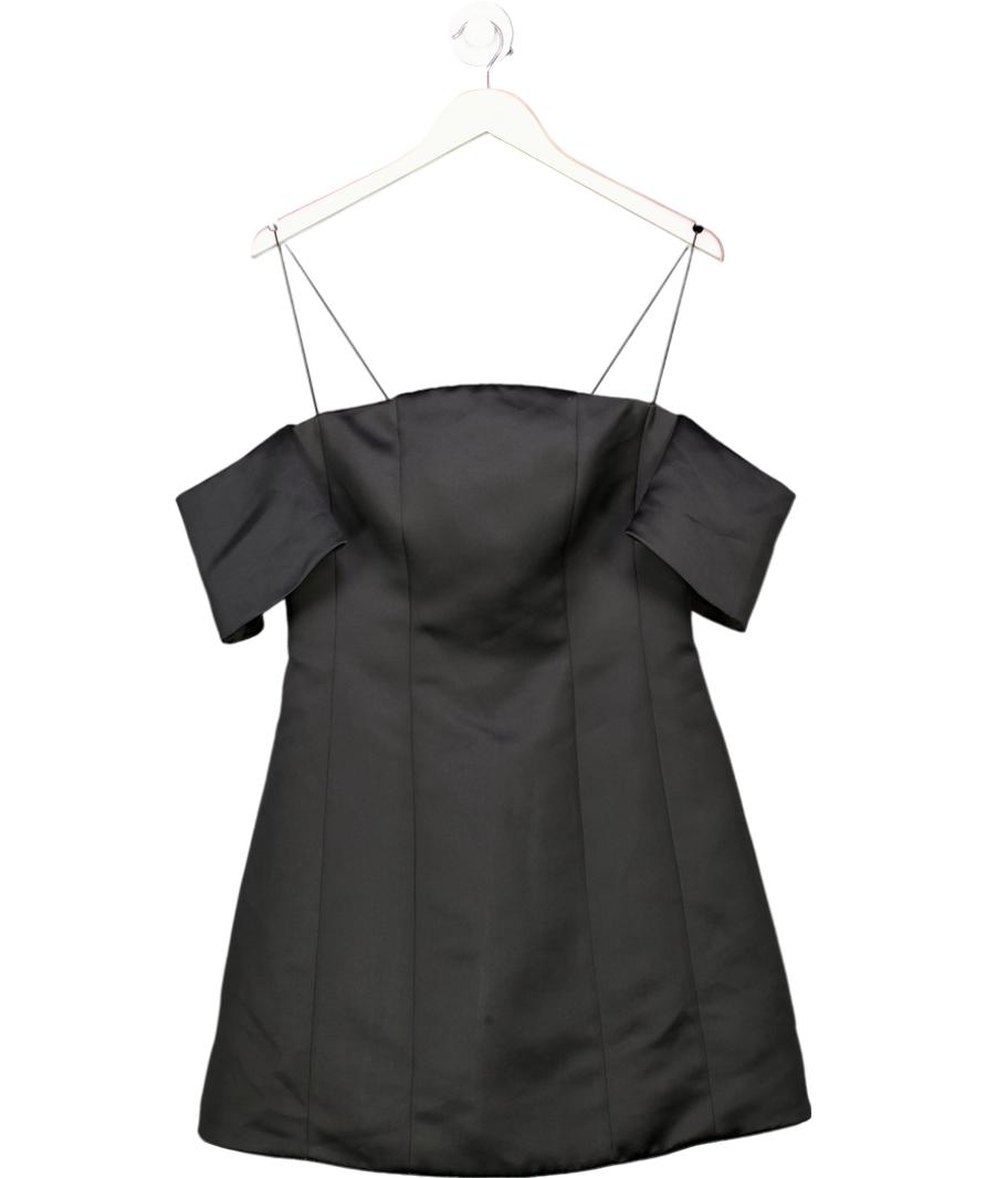 Pinko By Arzu Sabanci Black Duchess Satin Bardot Mini Dress UK 12