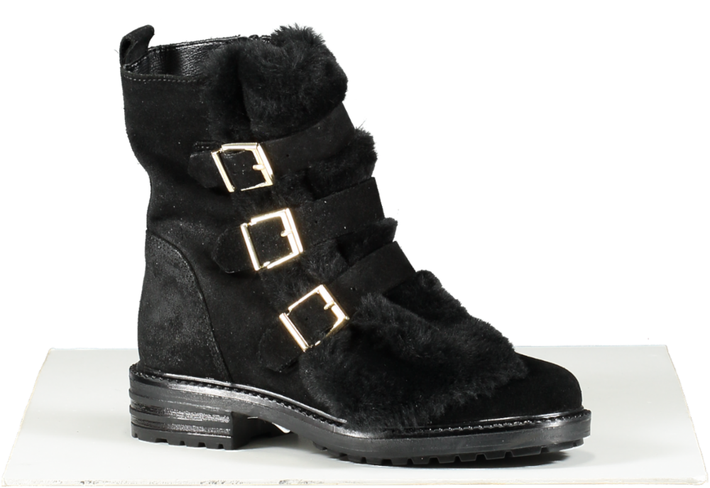 Kurt Geiger Black Fur Trim Biker Boots UK 2 EU 35 👠