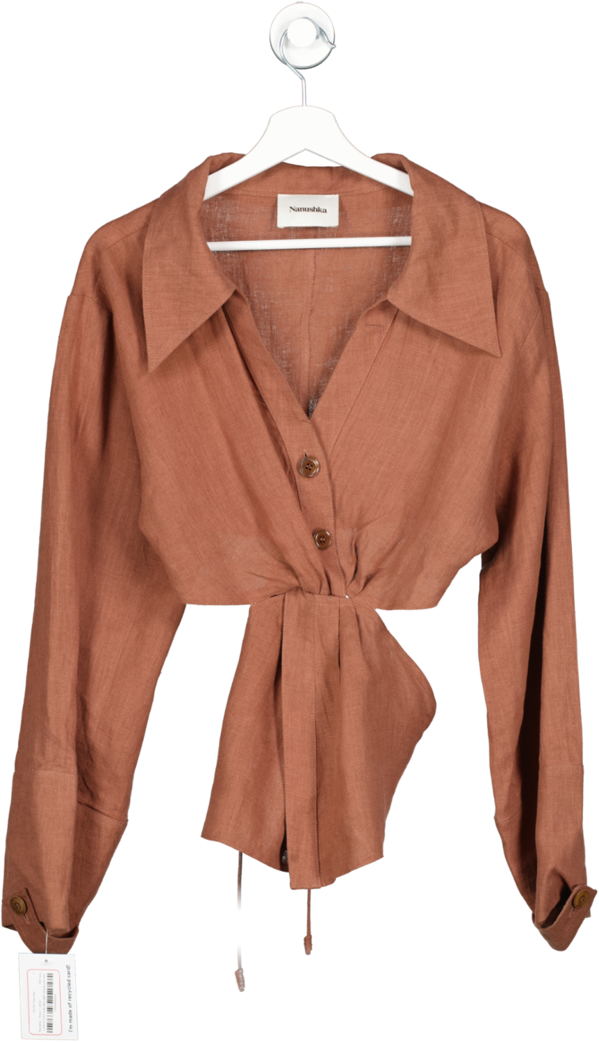 Nanushka Brown Cut Out Linen Shirt UK M