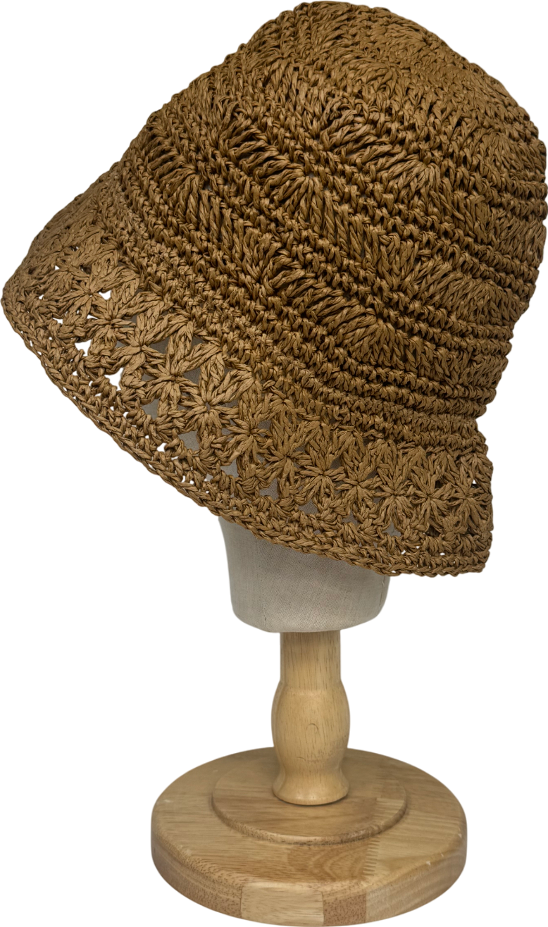 H&M Beige Crocheted Straw Bucket Hat UK L