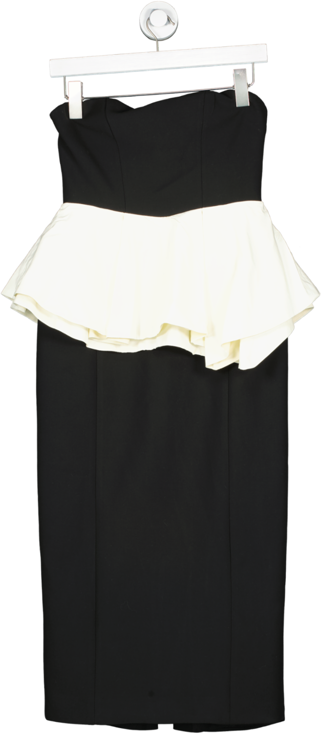 Karen Millen Black Stretch Double Ruffle Bandeau Midi Dress UK 6