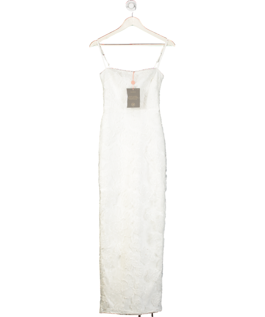 House of CB White Eva Floral Embroidered Stretch Lace Maxi Dress UK S