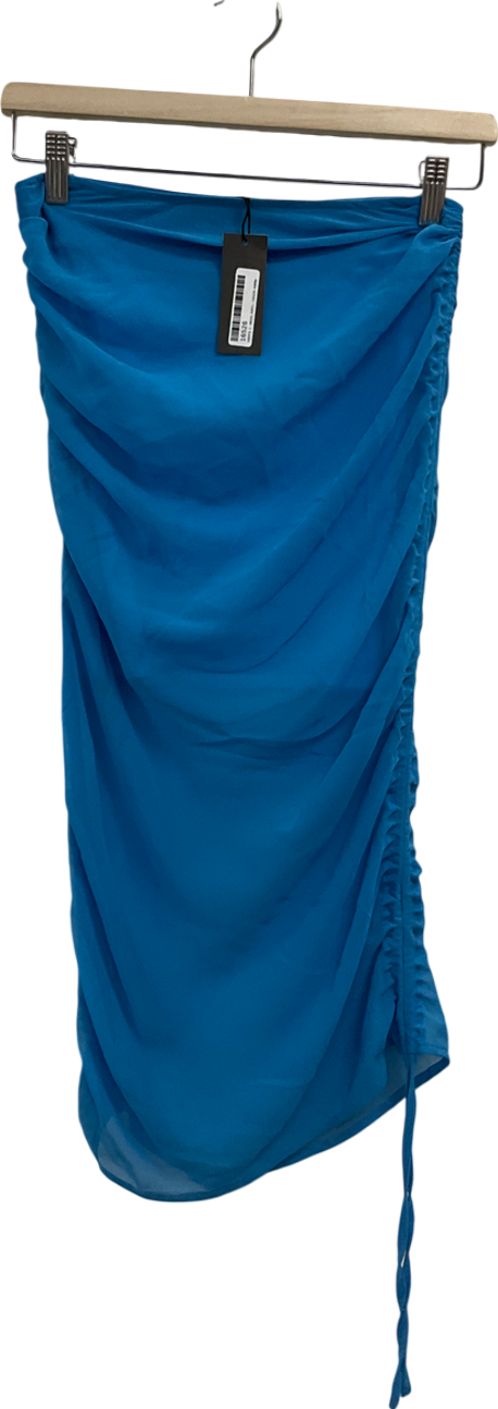 Misspap Blue Ruched Side Mini Skirt UK 6