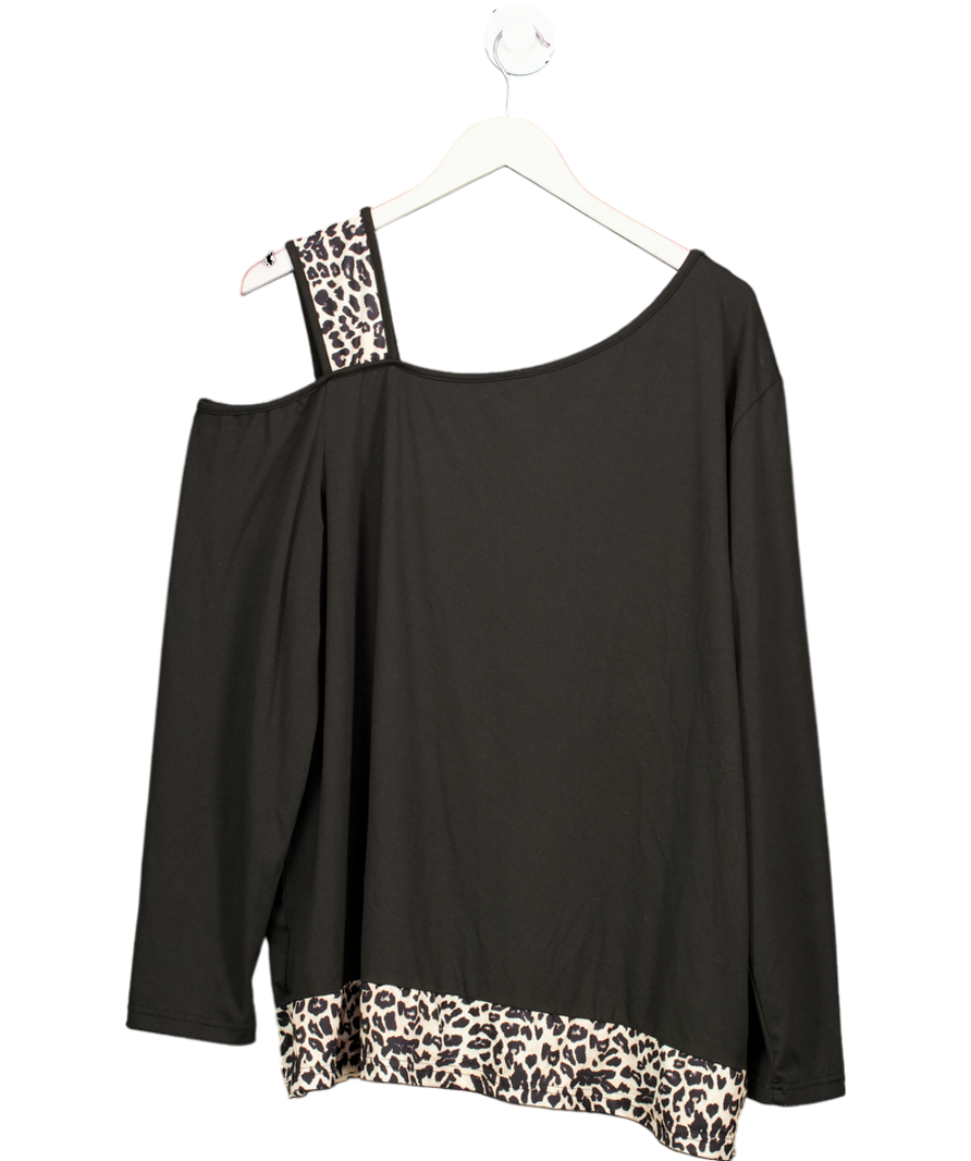 Black Asymmetric Leopard Print Top UK XXL