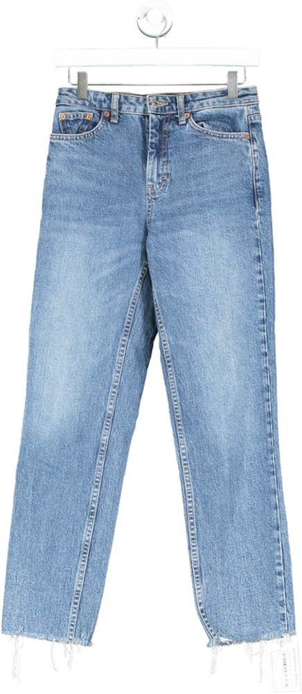 Topshop Blue Straight Distressed Hem Jeans W26