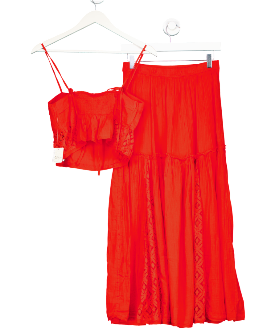 Free People Red Aimee Top And Skirt Co-ord UK XS
