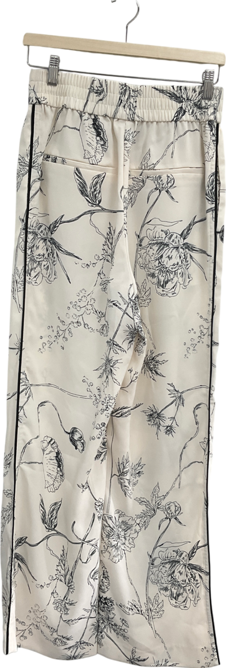 H&M White Botanical-print Trousers UK 10