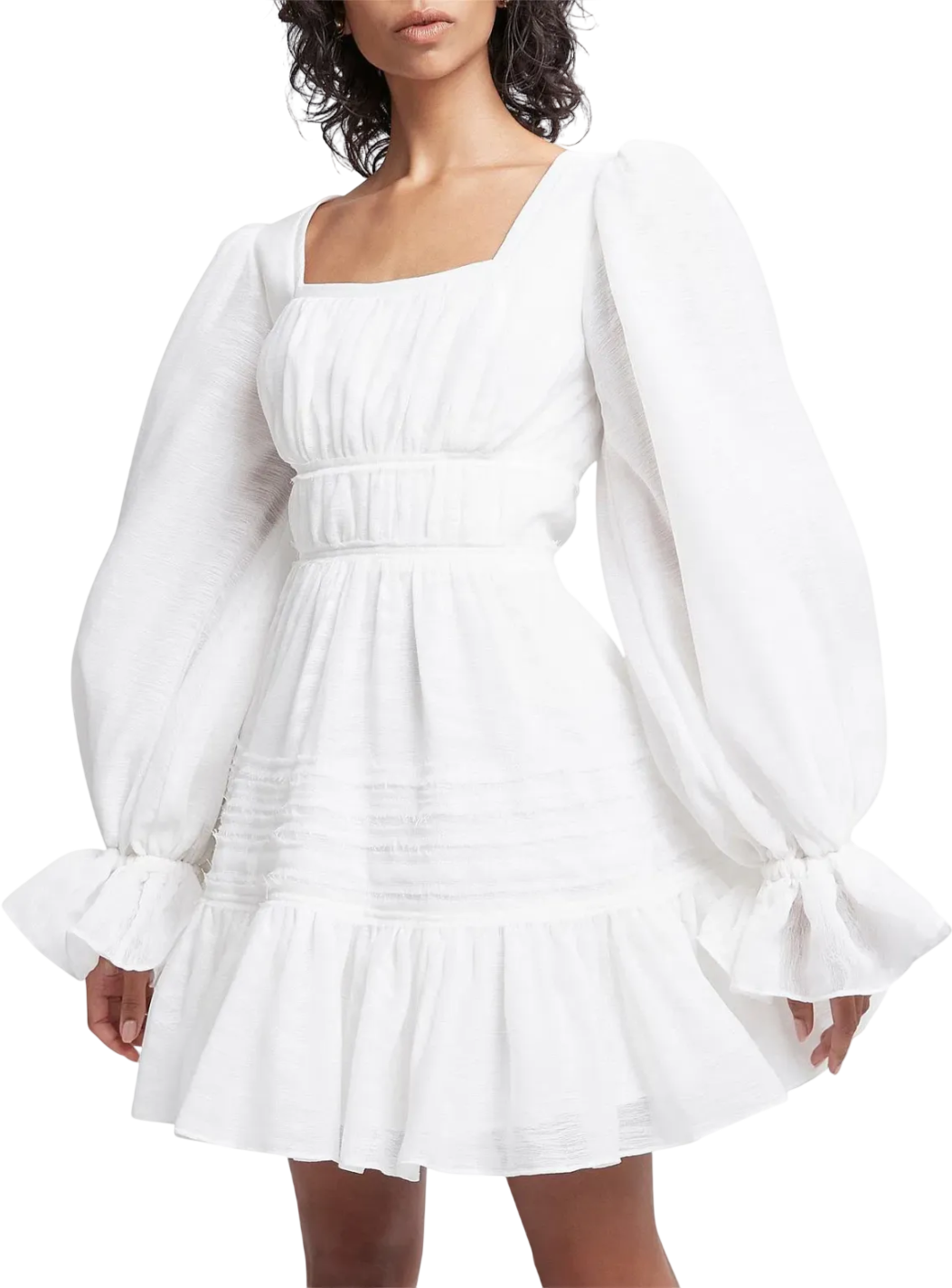 AJE. Impression White Square Neck Long Sleeve Mini Dress UK 8