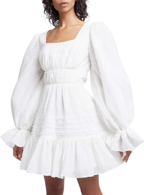 AJE. Impression White Square Neck Long Sleeve Mini Dress UK 8