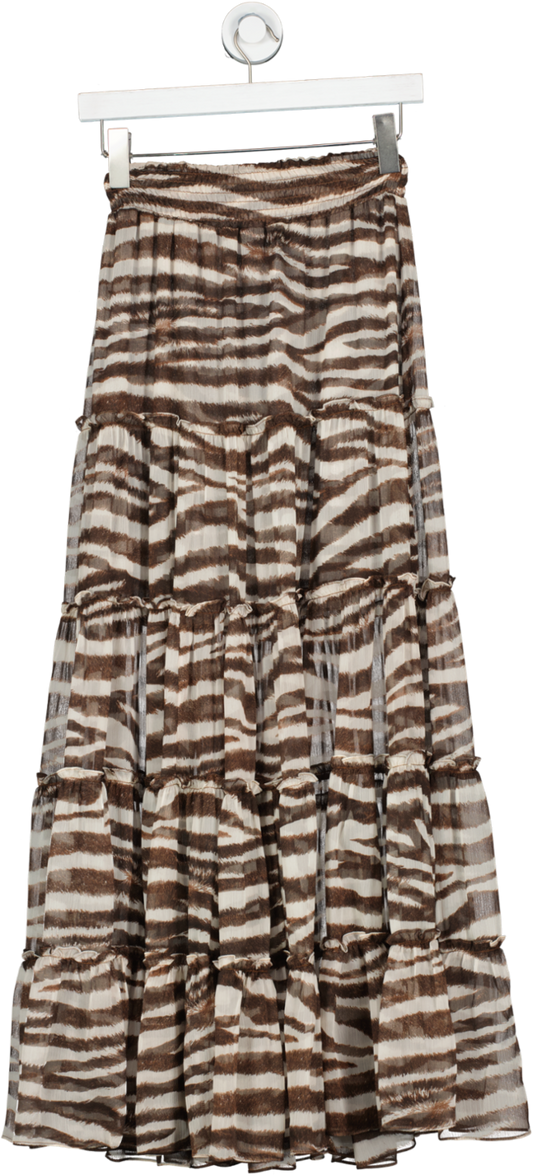 Misa Brown Ruffle Animal Print Maxi Skirt UK XS