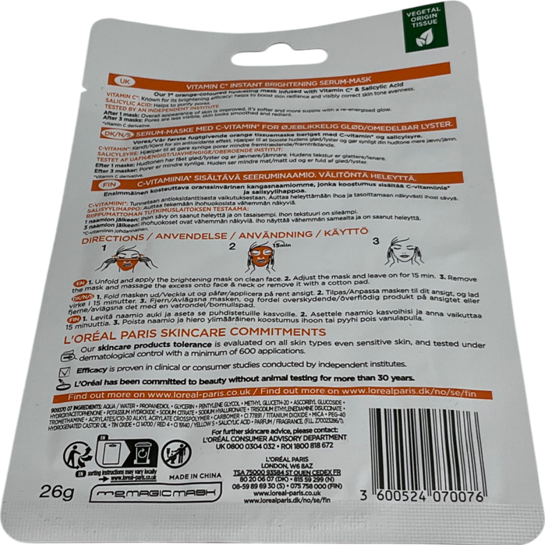 L'Oreal Instant Brightening Serum Mask Infused With Vitamin C And Salicylic Acid 26g