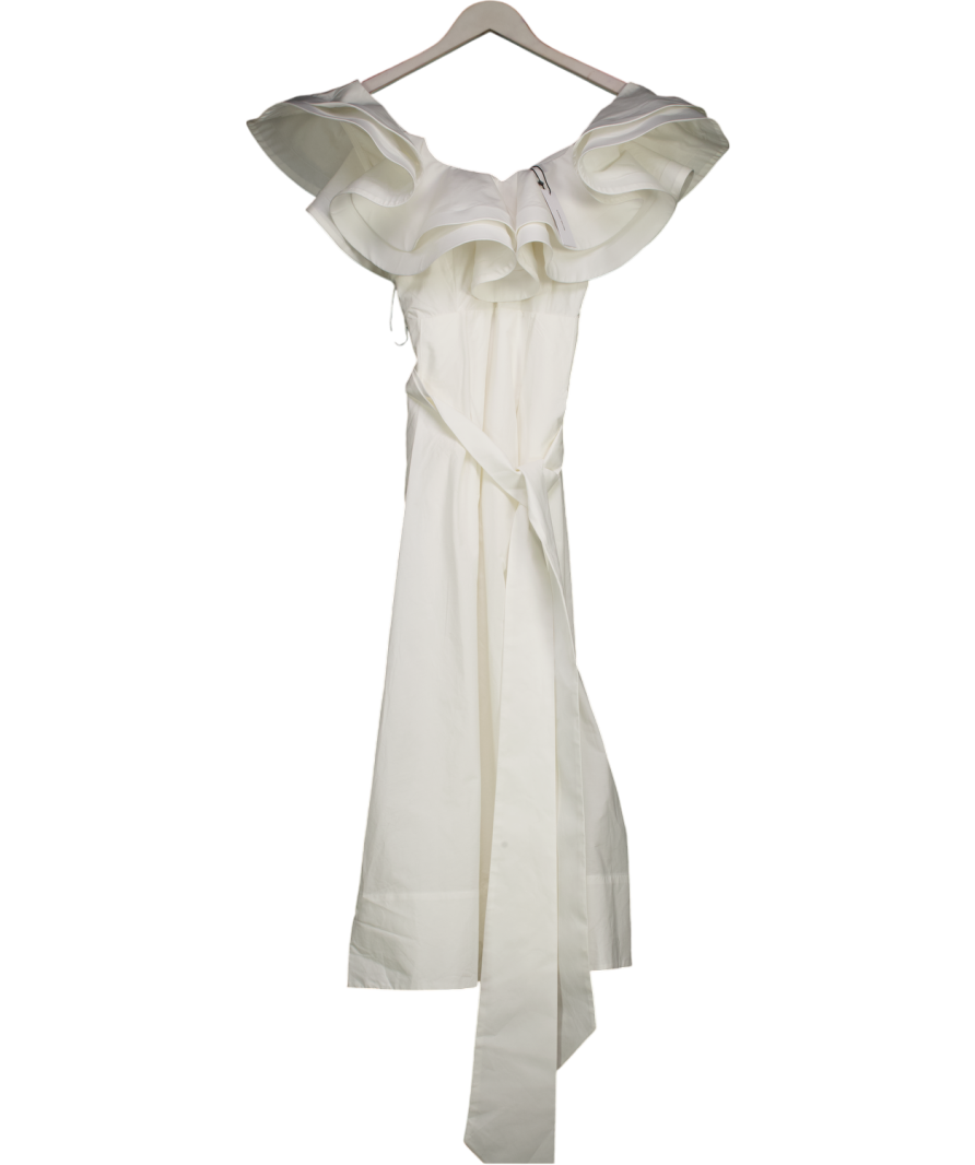 Karen Millen White Cotton Poplin Structured Ruffle Tie Belt Woven Midi Dress UK 6